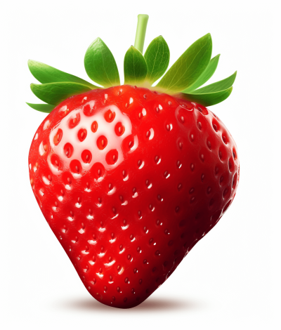 A realistic strawberry vector illustration in the style of white background, high resolution professional photograph, clean sharp focus, highly detailed and intricate hyperdetailed, no contrast, soft shadows, cinematic lighting.