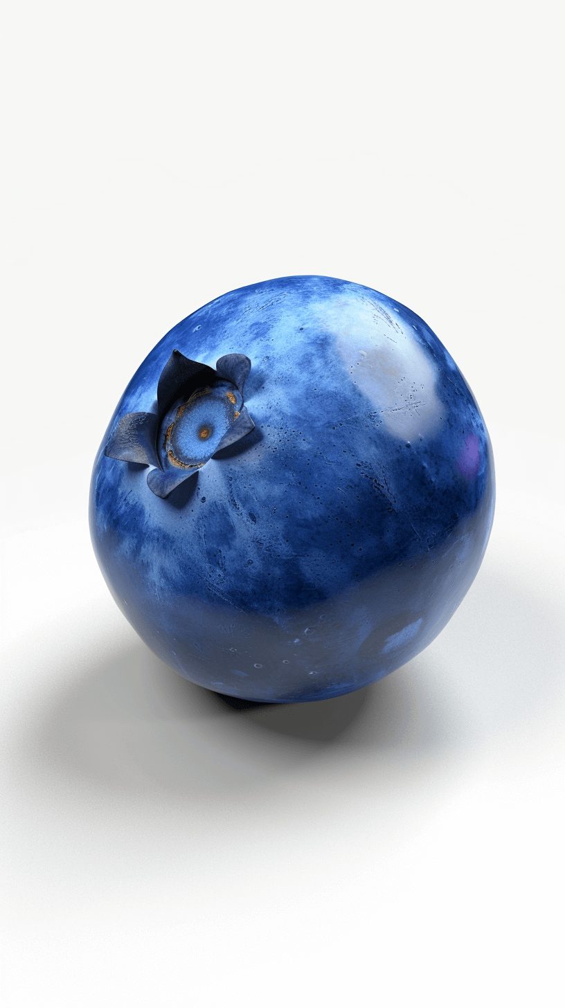 3D realistic blueberry on a white background, with high detail in the style of unreal engine and perfect lighting for a minimalist style.