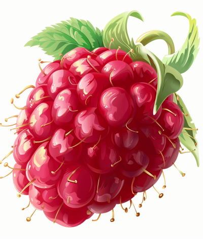 A realistic vector style raspberry with a white background.