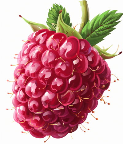 Rrecki clipart, realistic illustration of raspberry isolated on white background, ultrarealistic, detailed and colorfull