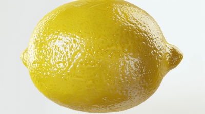 A highly detailed and ultrarealistic lemon on a white background, capturing intricate textures with precision. The focus is sharp, highlighting the unique features of each surface.