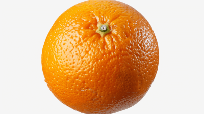 A highly detailed and ultrarealistic photograph of an orange on white background, captured with sony alpha f32 lens at the perfect angle, emphasizing its vibrant color and intricate textures. The lighting is soft yet highlights every contour of the fruit's surface, creating depth that enhances realism. This highresolution image captures every detail in stunning clarity, making it ideal for commercial use or as a stock photo.