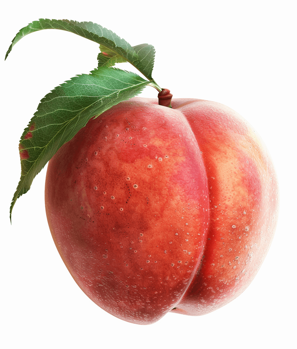 Peach, Realistic stock photography of a fresh juicy peach with leaf isolated on white background, high resolution photography