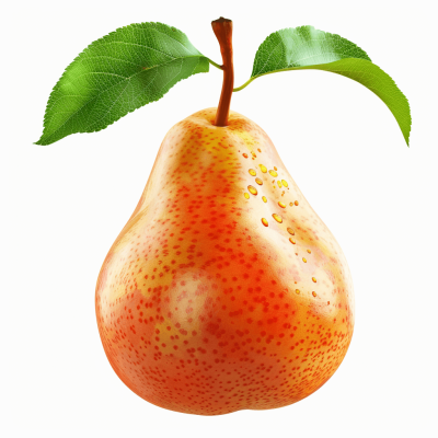 P civic, realistic stock photography, pear with leaf on white background, high resolution.