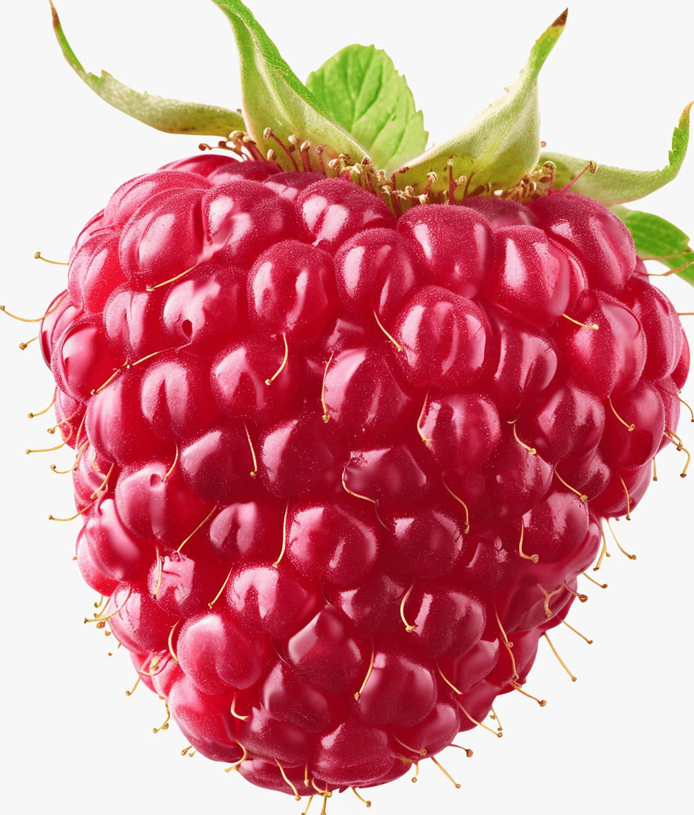 R crossed with raspberry, transparent background, closeup of the fruit, realistic photo style, high definition resolution.