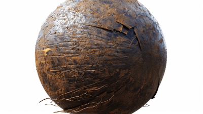 A highly detailed 3D render of the shape and texture of an ancient coconut isolated on a white background as an RPG game asset, created in the style of unreal engine ray tracing techniques.