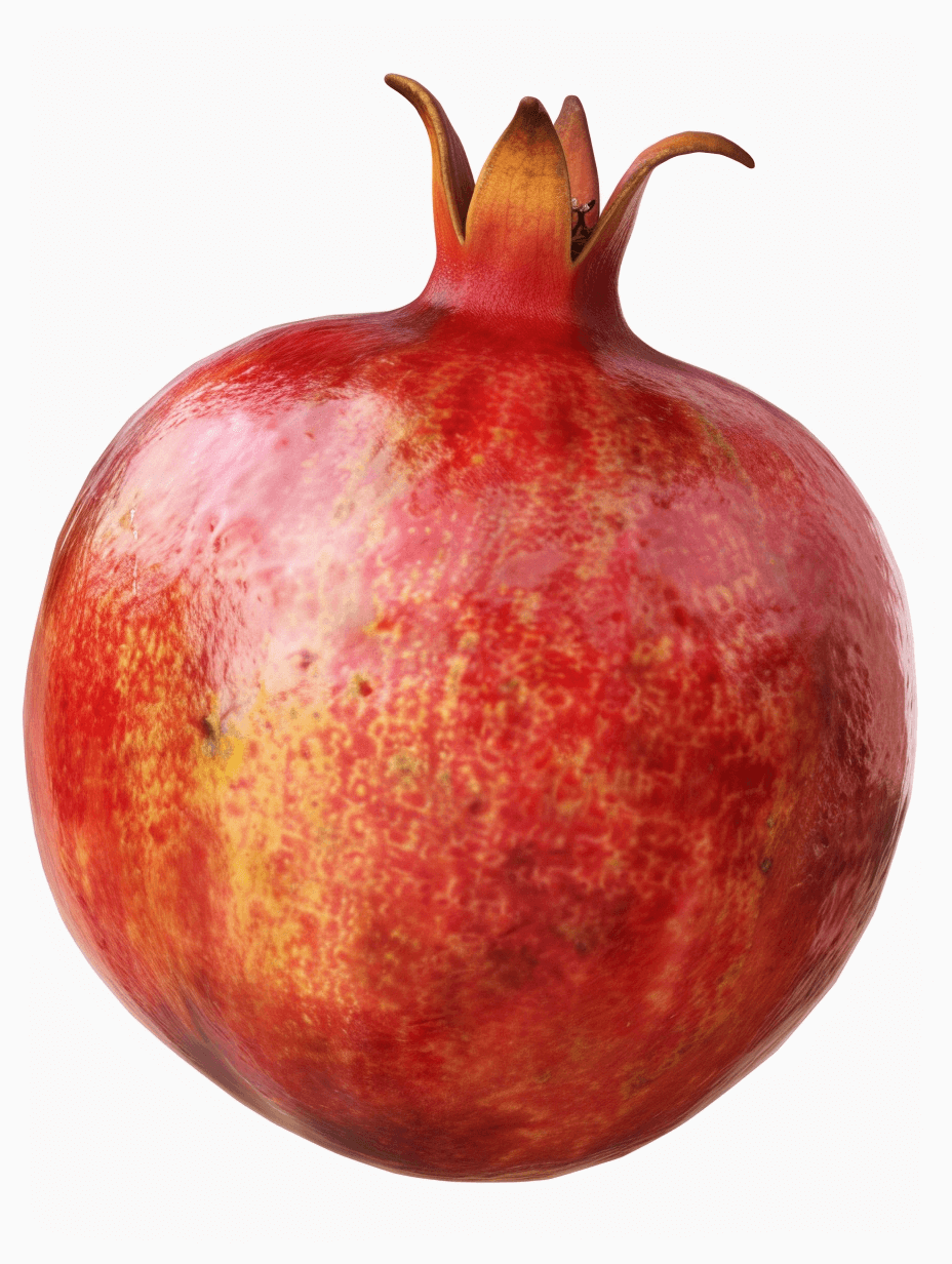 Pomegranate, realistic photo of pmis Pictorialist style, on white background, high resolution, hyperrealistic, super detailed, sharp focus, no blur effect, no bokeh