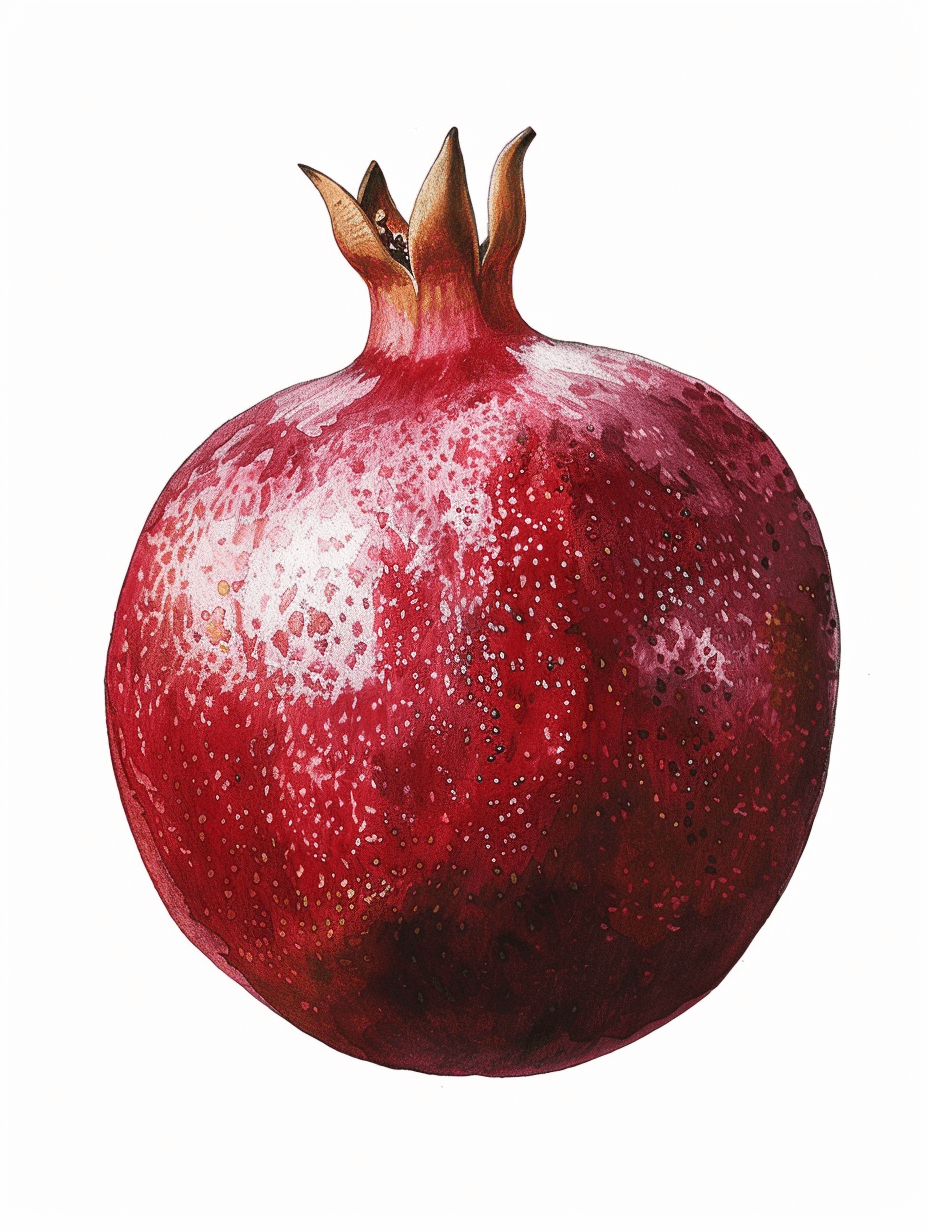 A pomegranate, watercolor style, white background, no shadows, high resolution, hyper realistic