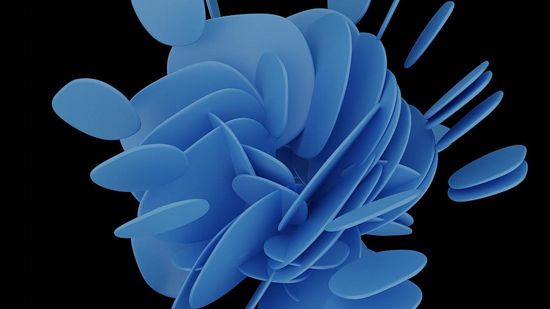 Blue abstract shapes on a black background, rendered in the style of cinema4d.