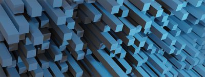 Abstract background with blue and black geometric shapes, 3D rendering illustration of cubes arranged in vertical lines. Modern design for banner, poster or presentation. Close up.