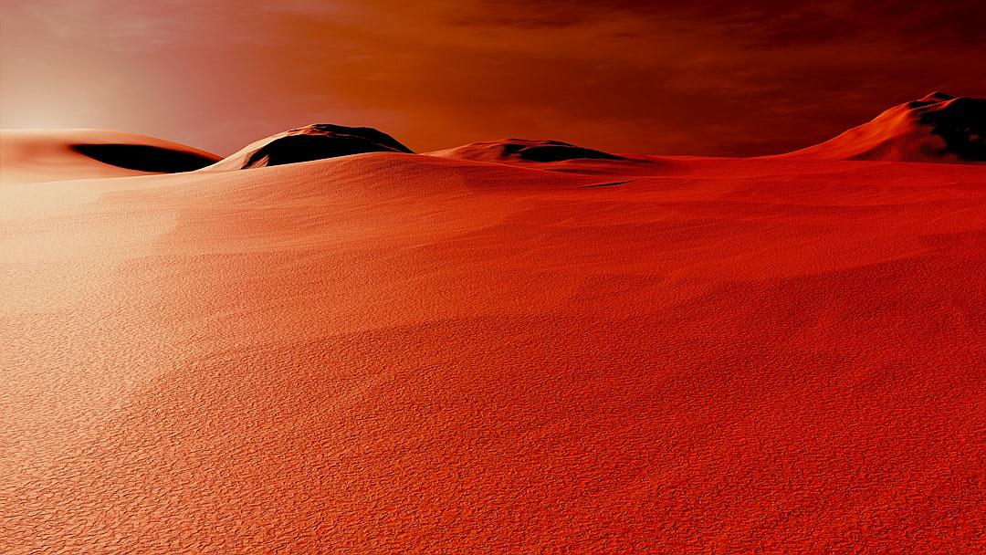 Red desert, ultra realistic, red dunes, sunset, closeup, high angle view, photography, fantasy, cinematic, hyperrealistic, high resolution, high detail