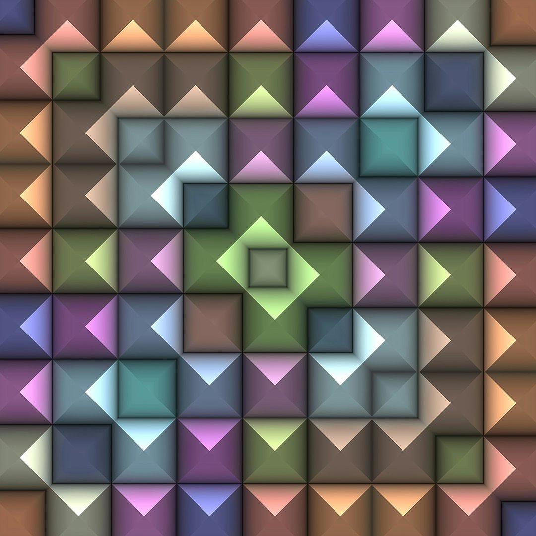 3d square pattern with multicolored squares and a diamond shape in the center