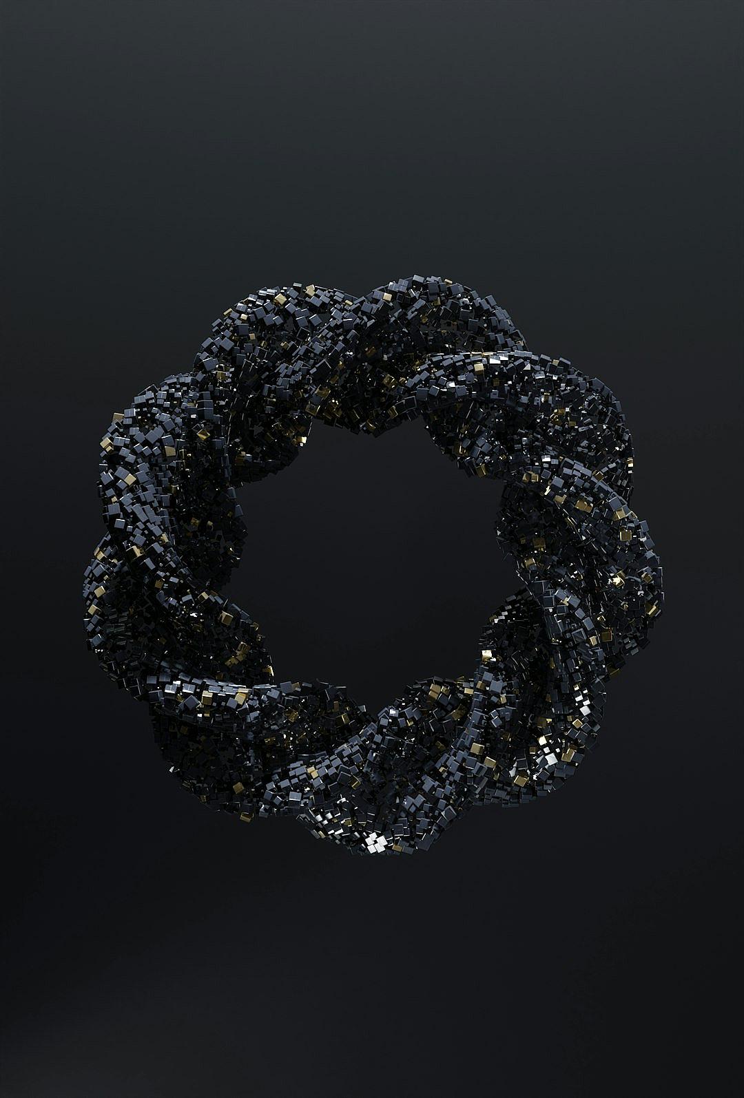 Black scrunchie made of sequins, product photography, studio lighting, on black background, hyper realistic