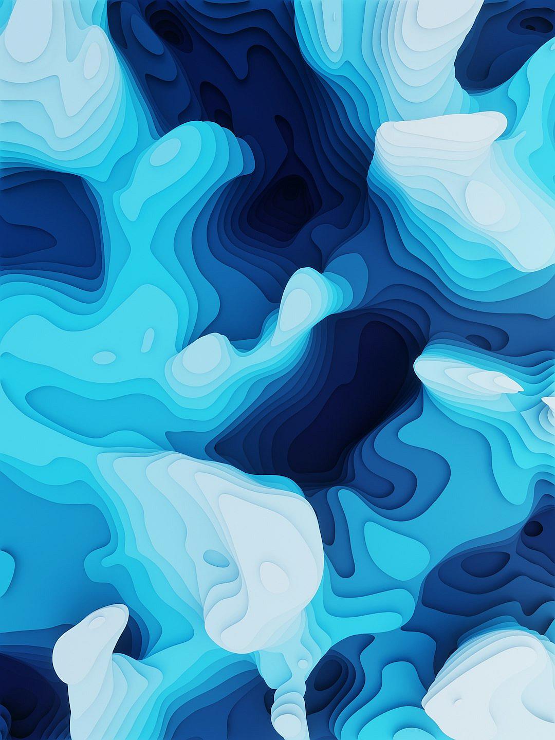 Abstract blue and white background, paper cut art style, topography map pattern, high contrast, high resolution, vector illustration, 3D texture effect, bright colors, high angle view, simple composition, no characters in the center of the picture. The overall color scheme is mainly dark blue with some light blue accents. It has an abstract feel, creating a sense of depth through layering and complex shapes. There may be small geometric patterns on it. The style has an abstract feel, creating a sense of depth through layering and complex shapes in the style of paper cut art.