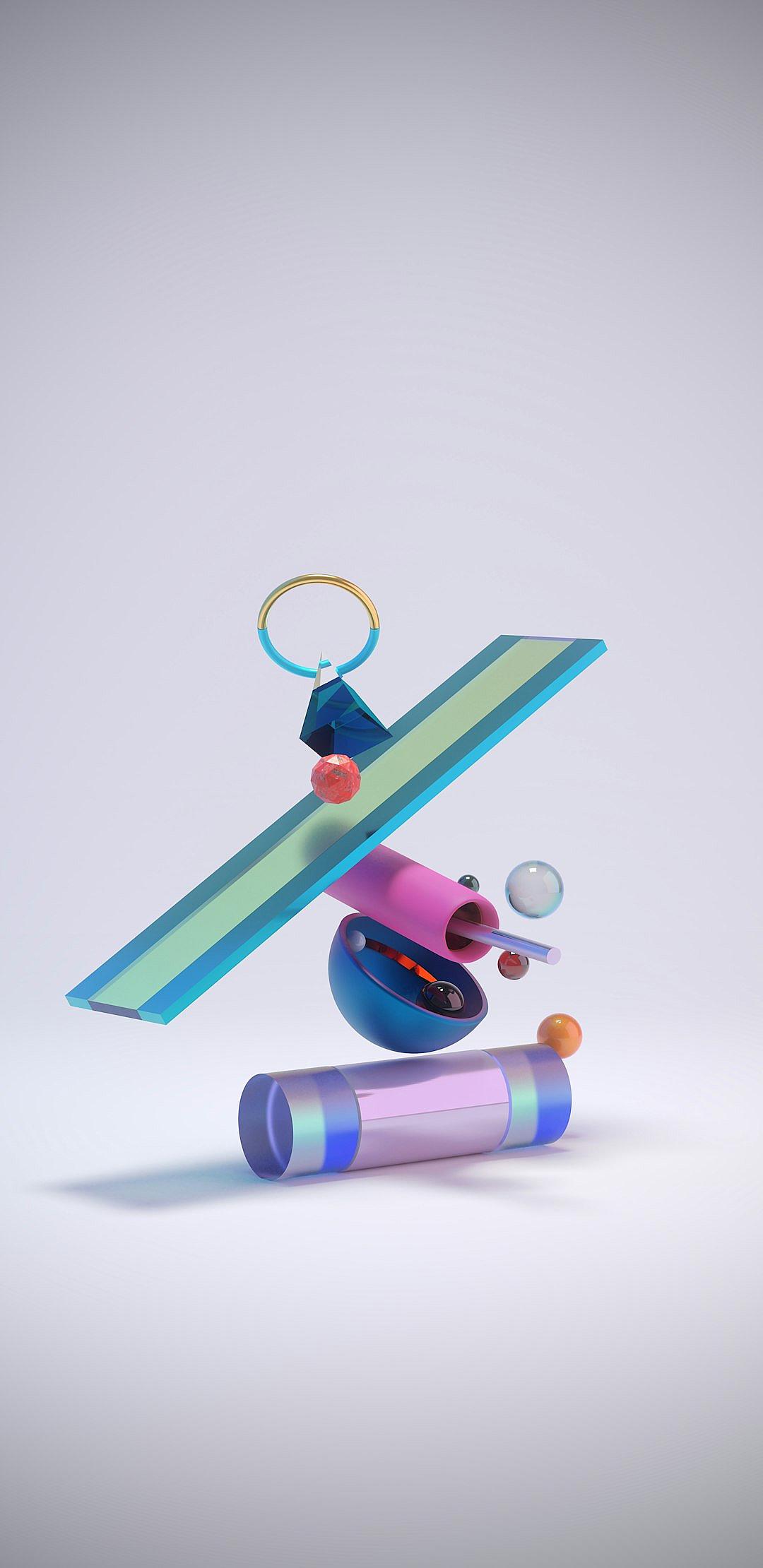 A key and some objects levitate in the air, a blue horizontal bar floats above them against a white background. The color scheme includes pink, purple and green hues. The rendering style is in the isometric view in the style of cinema4d, with a blue frosted glass material. Bright light colors and soft lighting provide high resolution and super details for a high quality image.