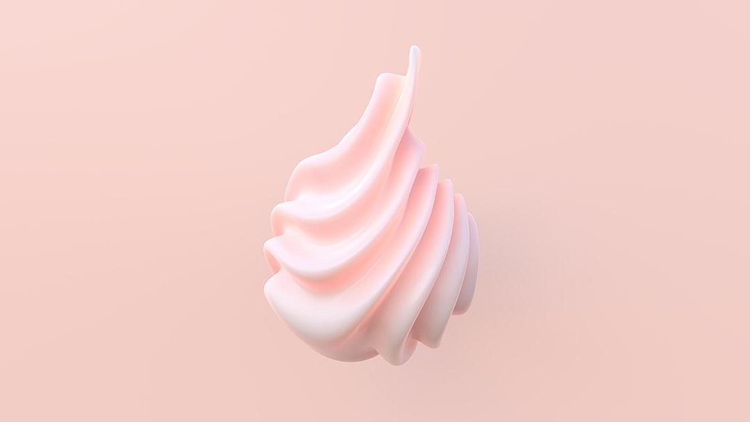 A soft pink ice cream on a light background, in an isometric design, rendered in 3D, in the style of c4d, blender, OC renderer, dribbble.