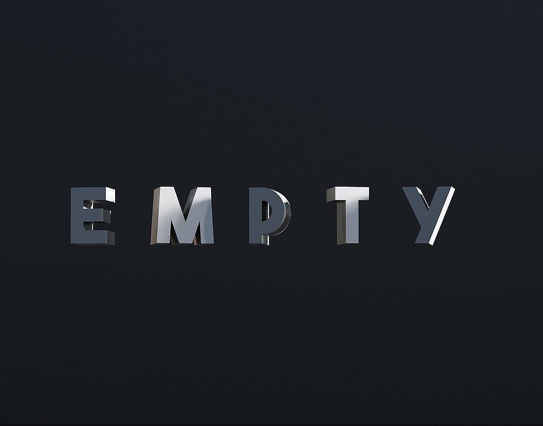 A minimalistic Logo with the Text ” empy” made of steel, highcontrast black background, 3d letters