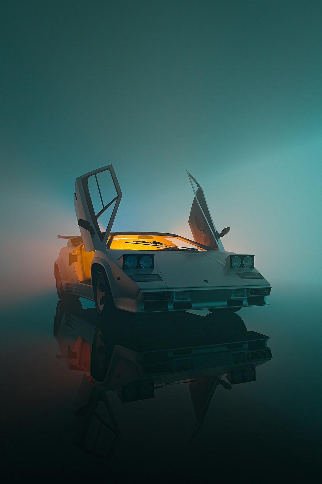 A white Lamborghini Countach with its door open, glowing yellow headlights, placed on top of water in the style of minimalism, foggy background, dark blue and light cyan, 3D rendering, simple and elegant space, high detail, bright environment, soft lighting, reflections, highlights, shadows, reflections, reflections, reflections, reflections, reflections, reflections, reflections, reflections, reflections, reflections, reflections, reflections, reflections, reflections, reflections, reflections, reflections, reflections, reflections, reflections, reflections, reflections, reflections, reflections, reflections, reflections, reflections, reflections, reflections, reflections, reflections, reflections, reflections,