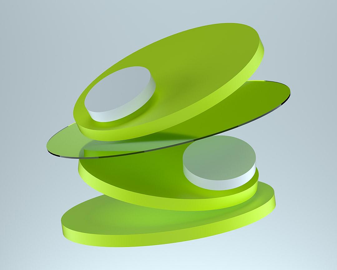 3D icon of floating oval shapes in a minimalistic design with a light background and green color palette in the style of a high resolution, high quality 2D illustration.