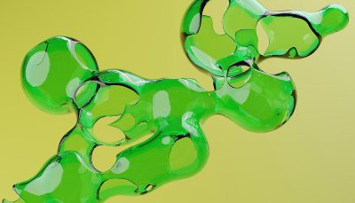 3D render of an abstract green glass shape on a yellow background, green organic shapes with fluid and organic forms sculpted in the style of organic sculpting, with a glass texture.