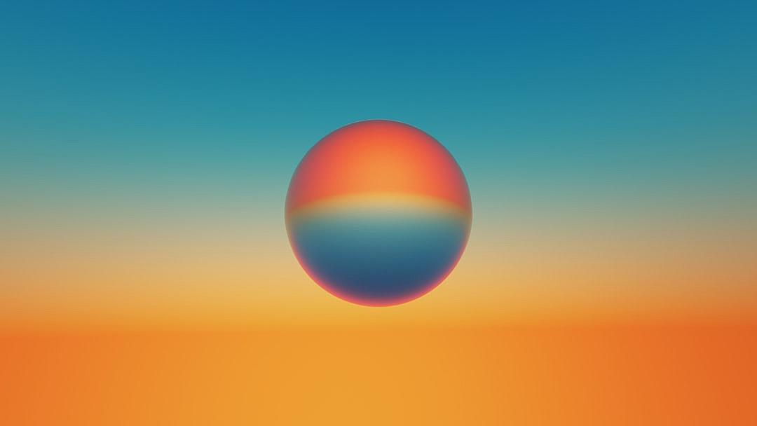 minimalist, vector illustration of an egg-shaped sphere floating in the sky at sunset, gradient background. The illustration is depicted in the style of a minimalist vector artist with an egg-shaped sphere floating in the sky during sunset against a gradient colored background.