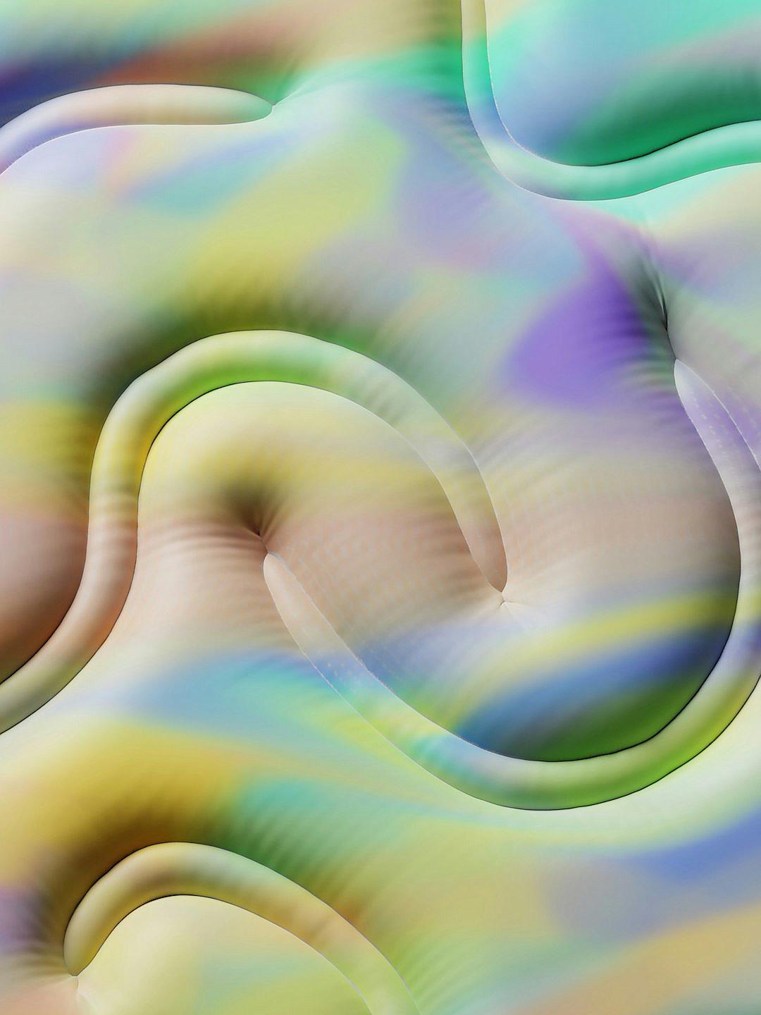 abstract digital art of intertwined fingers, light green and pastel rainbow colors, swirling shapes, soft focus, blurred edges, seamless pattern style, wallpaper design in the style of wallpaper design.