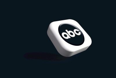 logo, simple minimalistic style white rounded rectangle with the letters " abc" in black centered on it, 3d rendering, on dark background, low angle shot, high resolution photography