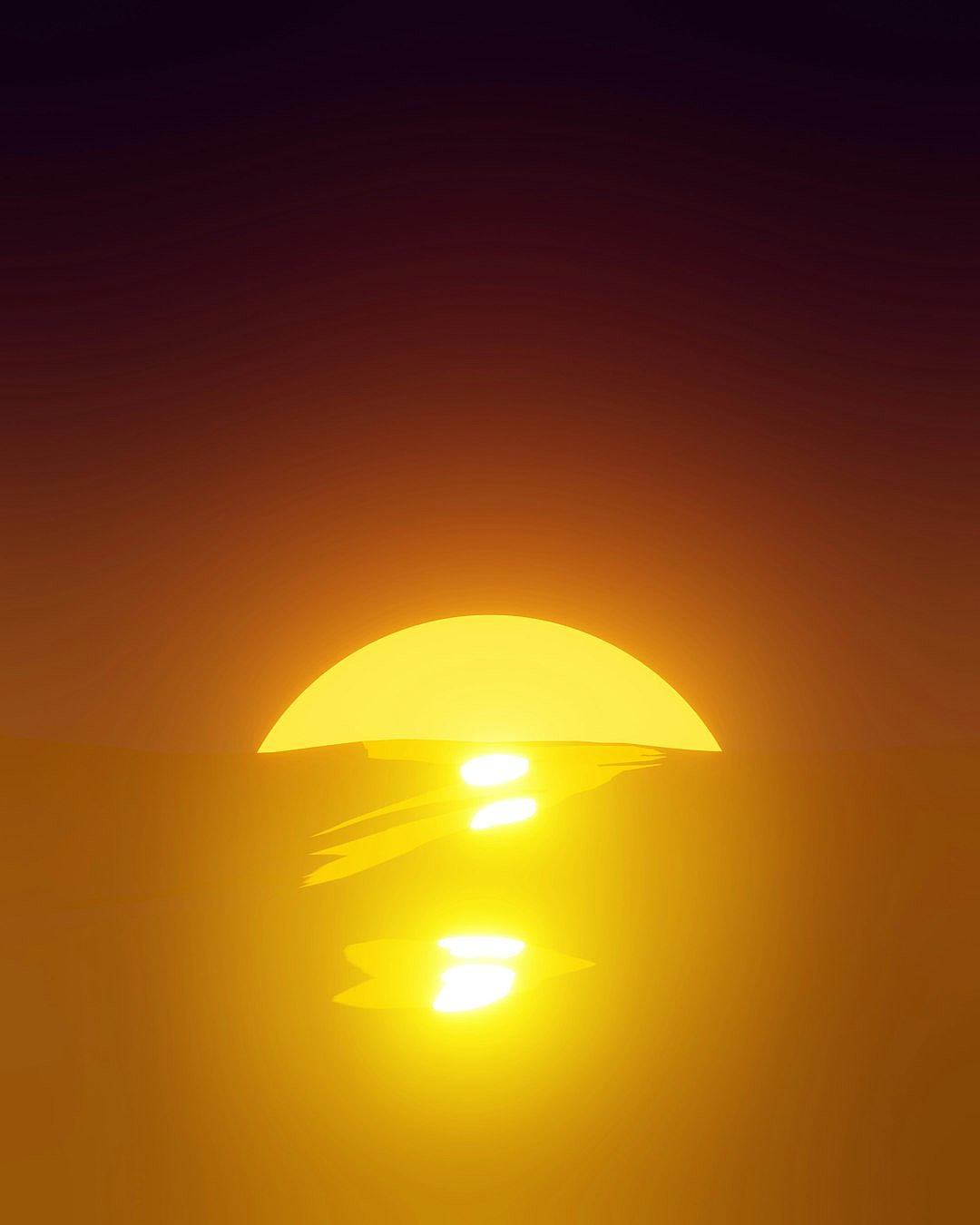 A yellow sun, simple and minimalist style, golden hour lighting, glowing light in the center of composition, foggy background, floating sun above the horizon line, blurry background, sharp foreground, cool tones, smooth edges and corners, circular shape. The overall effect is bright and warm.