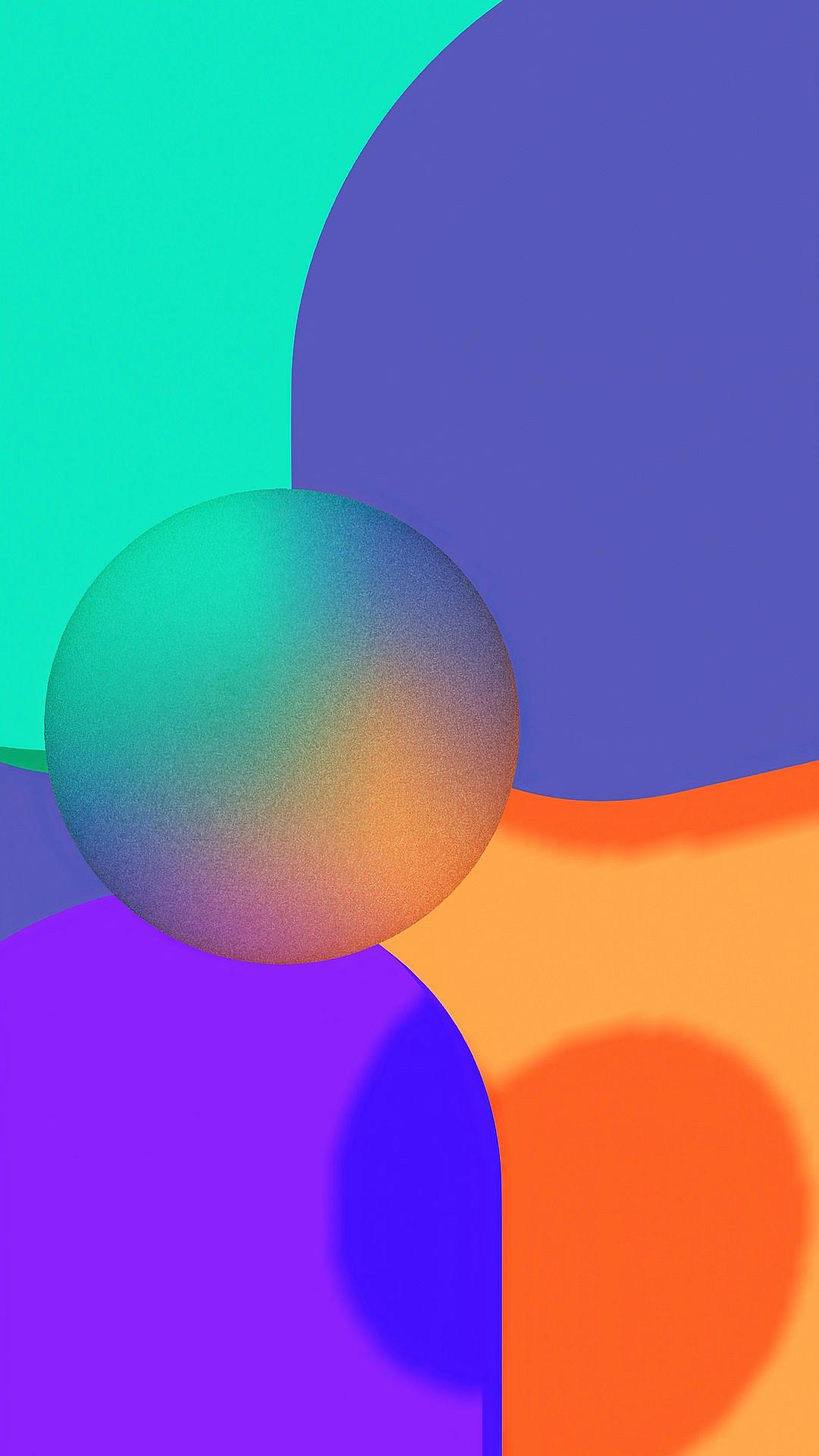 Abstract shapes, colorful gradient background, simple and minimalist style, high resolution, with the main color being green blue purple orange, shadows, mobile wallpaper