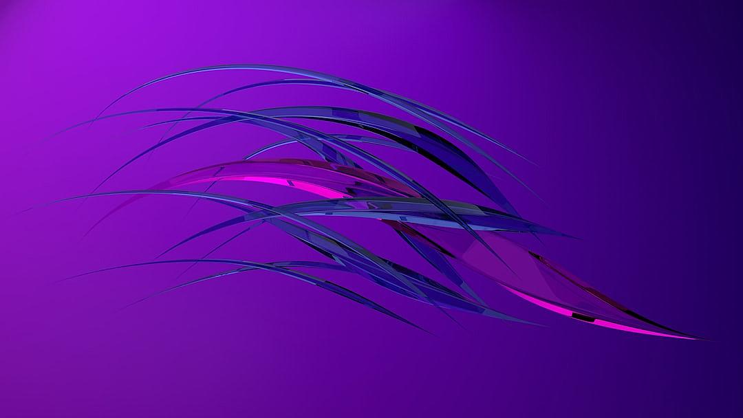 3D render of abstract shapes on a purple background, with grasses flying in the style of.