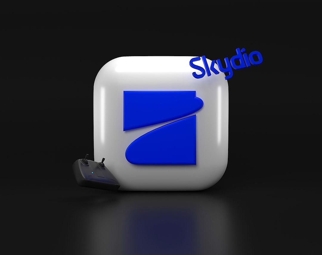 An icon for the app “SkyInter slidio” with rounded corners, white and blue colors, white background, with the Skyinter projekt logo on it, add gamepad controller in front of that, use 3D rendering to make the text look three-dimensional. The overall design should be modern and minimalistic, focusing on clean lines and clear typography. This symbolizes gaming without cables but is also suitable as a general social media avatar or profile picture in the style of minimalism.