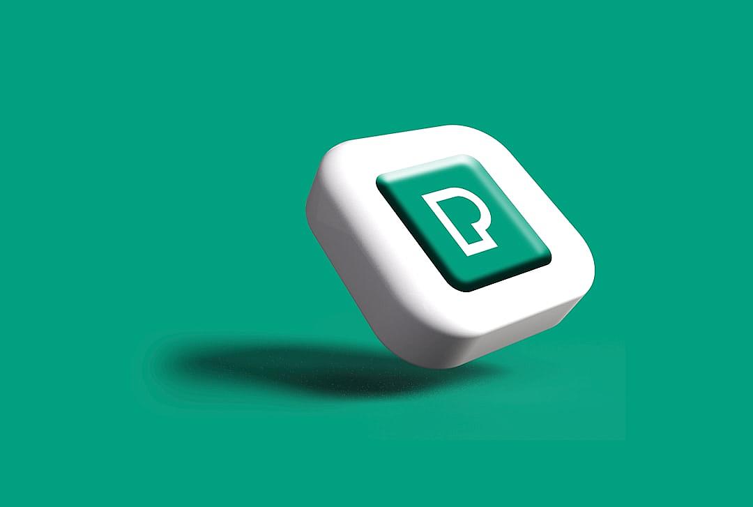 A white and green P-shaped button icon floating in the air, in the style of [Noma Bar](https://goo.gl/search?artist%20Noma%20Bar). The background is clean with shades of emerald green. It’s a simple yet elegant design that captures attention.