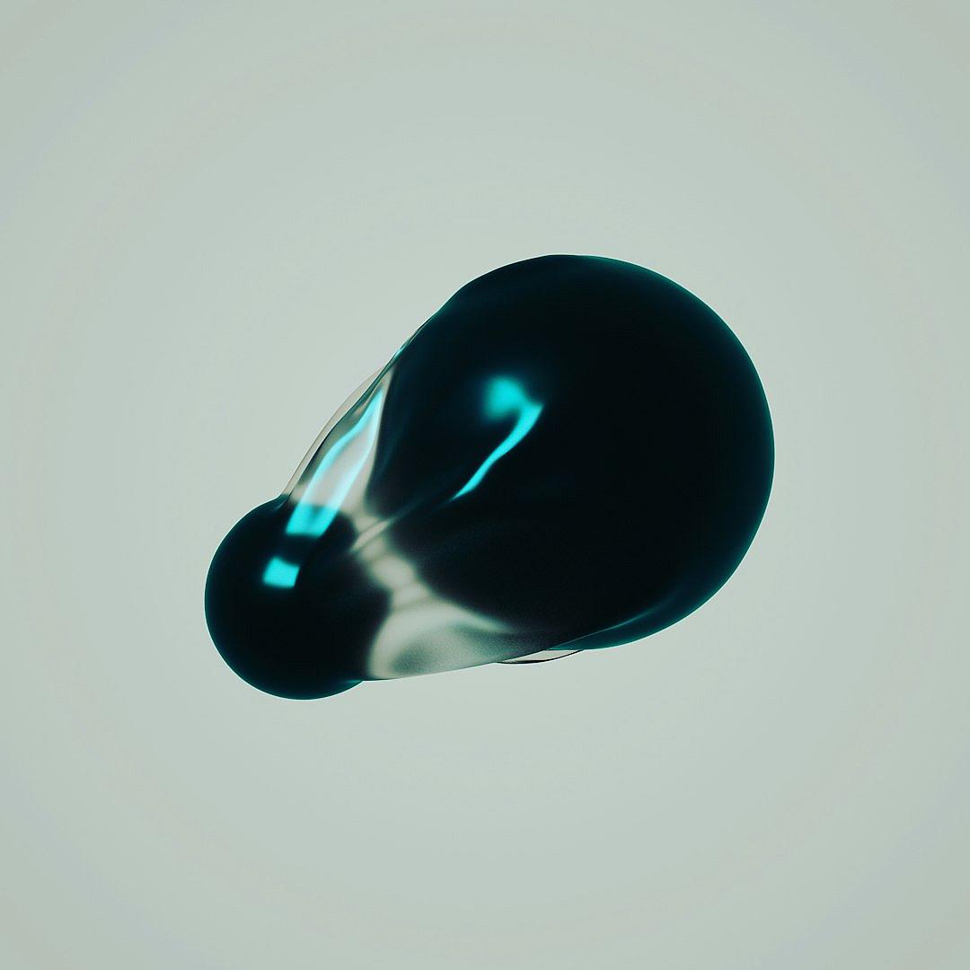 A floating black light bulb, cyan and white, in the style of cinema4d render, isometric view, white background, studio lighting, hyper realistic.