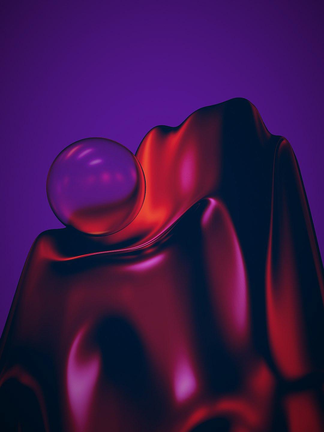 3D render of a dark red liquid in the shape of an abstract woman against a purple background, with a matte surface and glossy highlights, shown in close up, in a minimalistic and hyper realistic style.