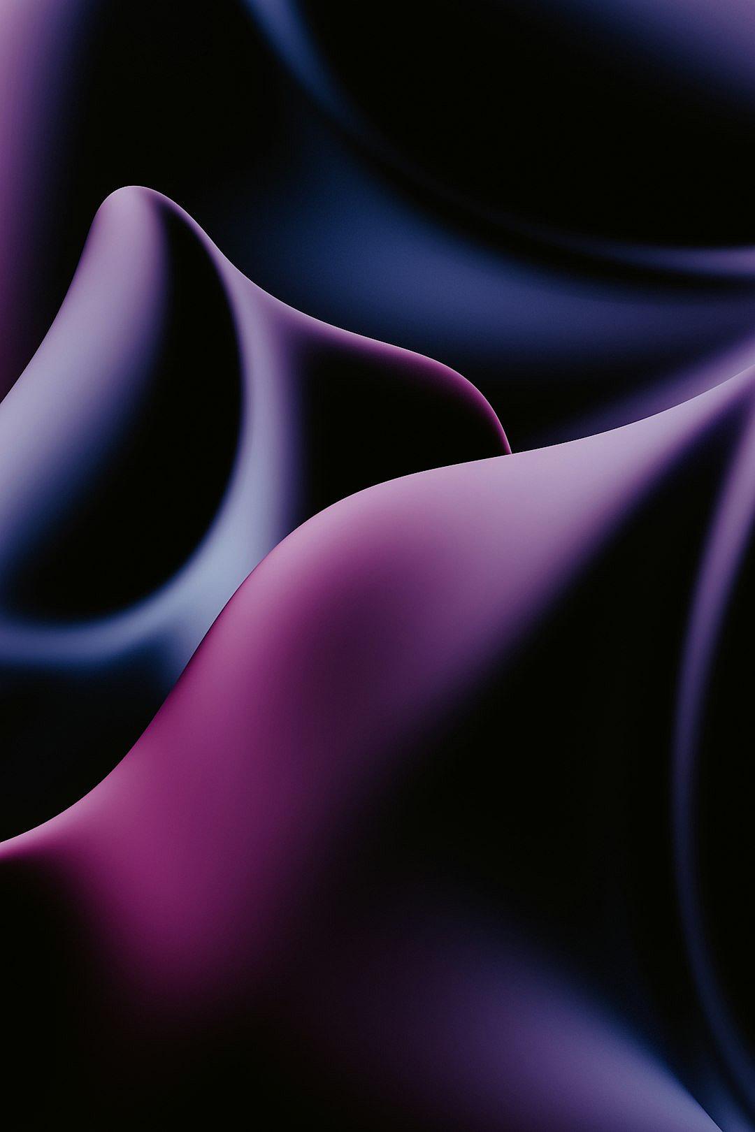 Abstract purple and black background, soft curves, dark tones, minimalism, wallpaper, mobile phone wallpaper, macro photography, closeup, abstract shape, fluidity, light relief texture, simple lines, high definition, no text. High resolution, high detail, high quality, high sharpness, high contrast, high saturation, high grain.