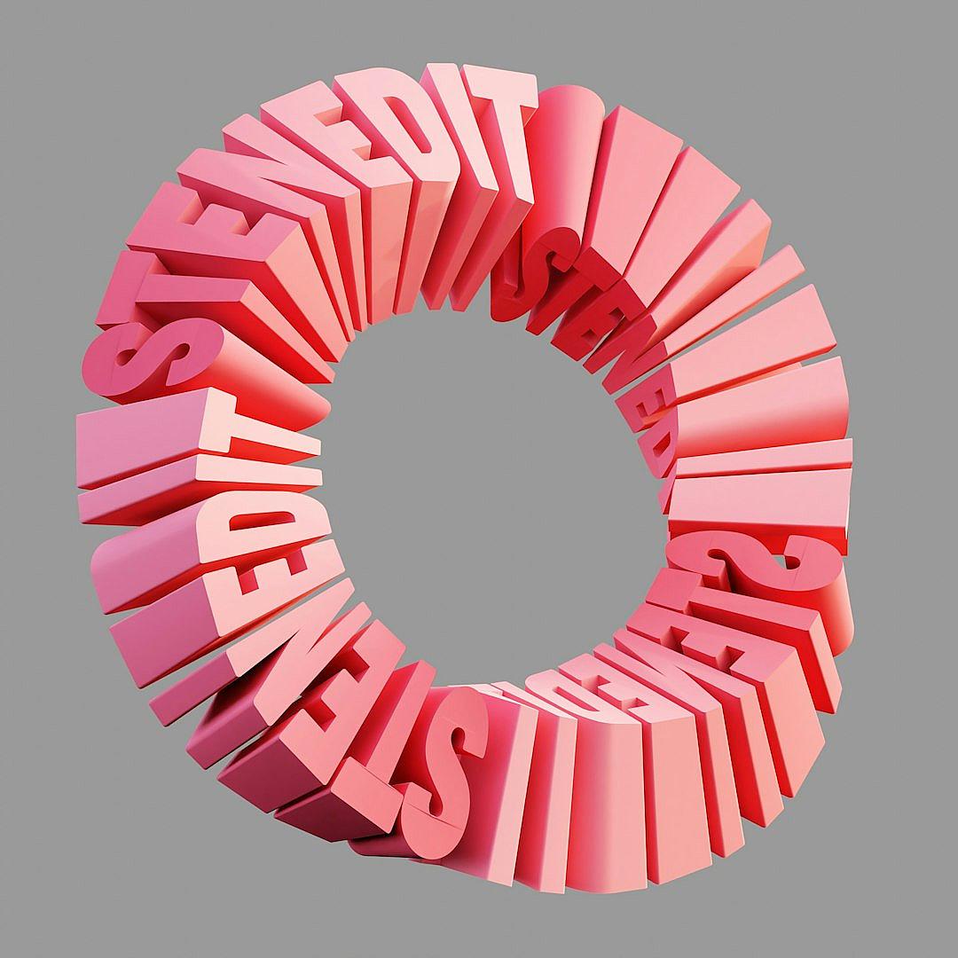 The word “TEächers subset” made out of pink and red letters in the style of magazine cover typography design. The text is arranged to form an open circle on top of each other, creating depth with shadows and highlights. It has a gray background and no border around it. There is an empty space at its center for text or images. This graphic representation emphasizes the importance of unity within centered composition.