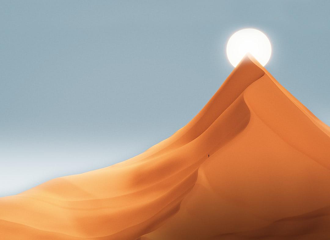 minimalist image of the top roof of an orange desert dune, with a bright sun in the background, by [James Turrell](https://goo.gl/search?artist%20James%20Turrell)