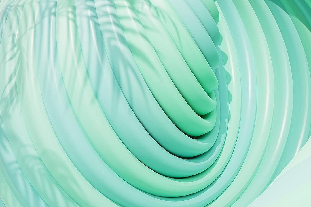 3D render, abstract background with mint green gradient and curved lines, high resolution in the style of various artists.