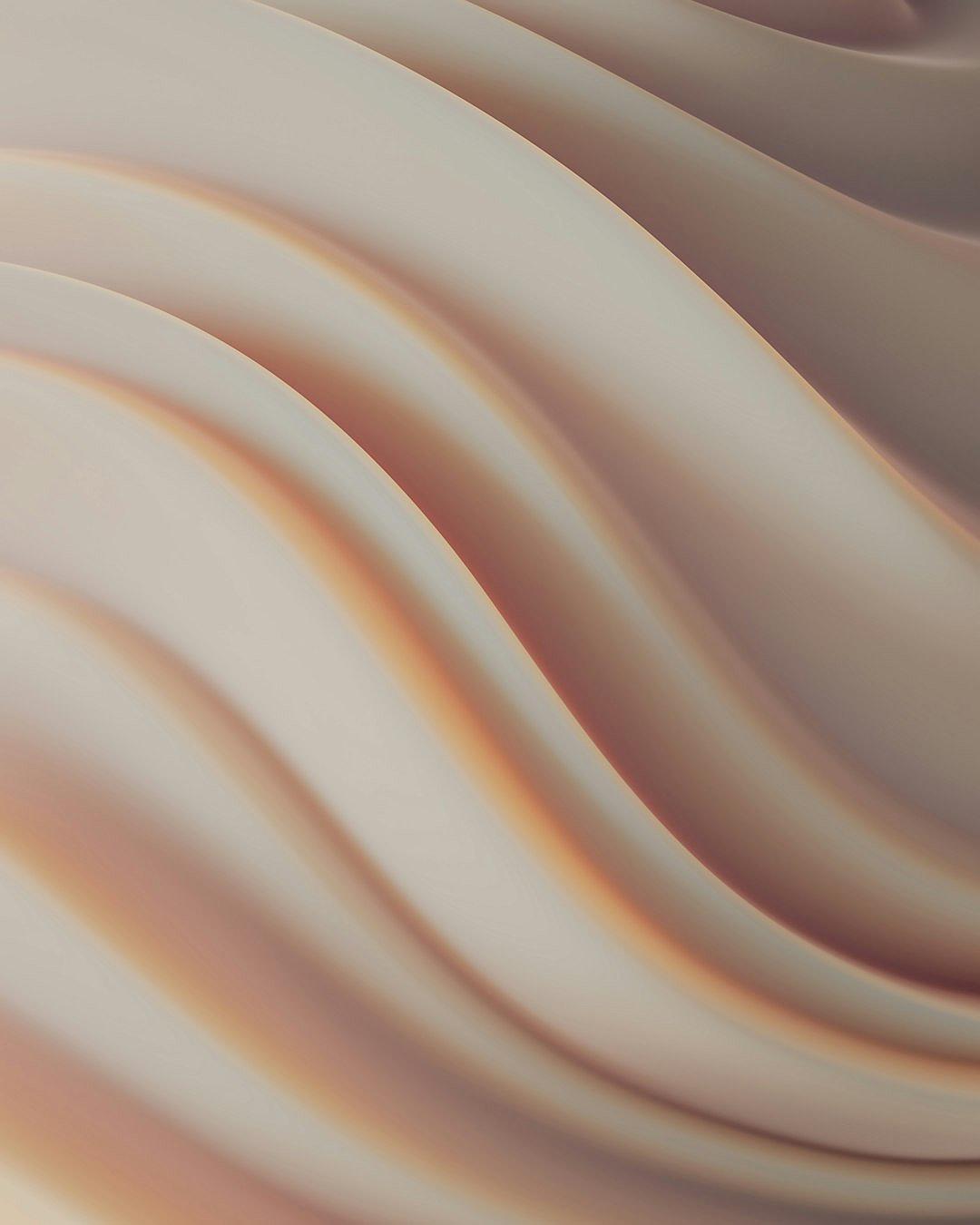 A closeup of the surface texture of smooth, curved and flowing paper with subtle color gradients, creating an abstract background. The colors range from soft pastel pinks to warm oranges and light yellows, giving it a calming yet dynamic feel. It is a digital illustration with a focus on smoothness and curves, giving depth and dimension to the surface. This artwork would be suitable for use as a background in design projects or as wallpaper, in the style of flowing abstract works.