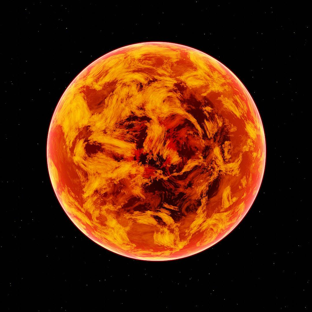 A red and yellow planet, radiating with energy, on a black background, viewed from the front, in the style of fantasy art, as a 3D rendering, with high resolution, ultra detailed, high quality, high detail, high definition, high sharpness, high focus, high color saturation, in the style of hyper realism, hyper detailed, hyperrealistic, hypermaximalist, in the style of hyper photorealism, hyperdramatic, hyperrealistic.