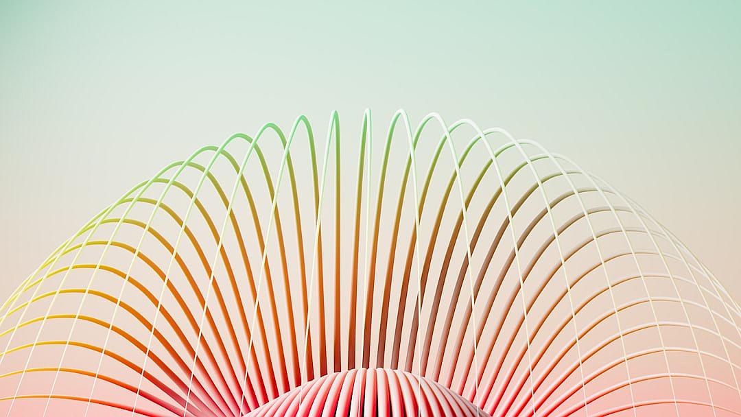 Abstract colorful background with lines in the shape of a slinky toy, in a pastel color style.