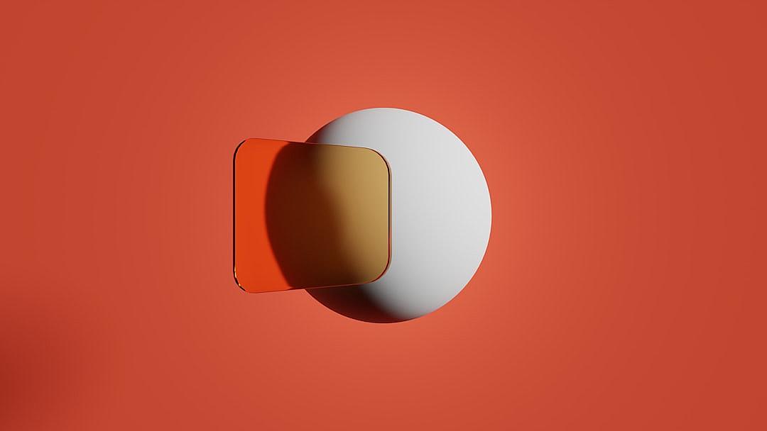 A white circle with rounded corners is placed on an orange background, and inside the circle there is a rectangular shape that has been carved out to reveal another object. The image was created using C4D software, and it features soft lighting, high contrast, and a minimalist style. It embodies simplicity in design and line composition in the style of minimalism.