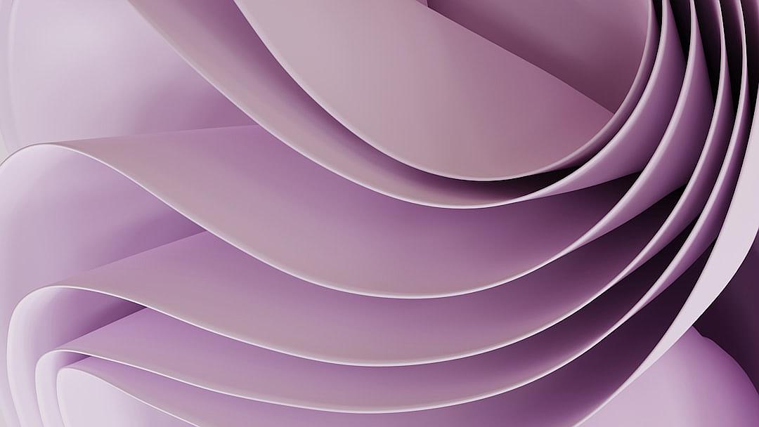 A minimalist background with an array of light purple paper ribbons, creating a soft and elegant design that adds depth to the space. The ribbons create curves in the shape of waves or rings, adding movement and visual interest. This simple yet sophisticated composition is perfect for conveying elegance without being Alienated.