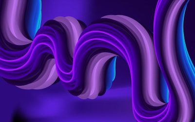 3D render of purple and blue abstract waves, vector illustration, simple shapes, smooth curves, gradient background, dark violet color, in the style of smooth curves.