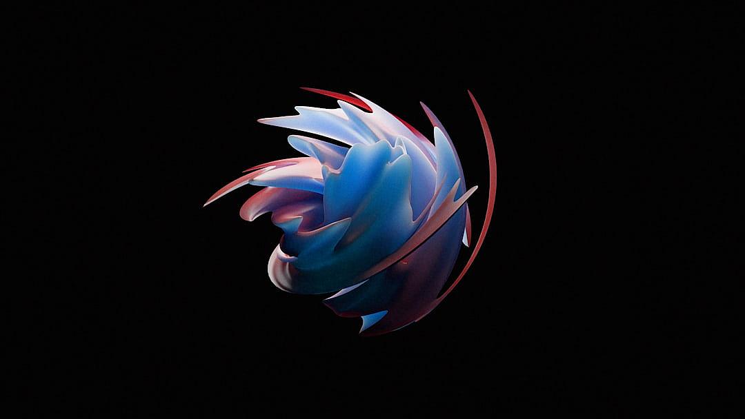 3D render of a minimalistic abstract phoenix logo on a black background, with a blue and pink gradient color scheme, high contrast, octane rendering, soft shadows, sharp edges, 85mm lens at f/2.0 aperture, shutter speed 760, in the style of [Charlie Bowater](https://goo.gl/search?artist%20Charlie%20Bowater).