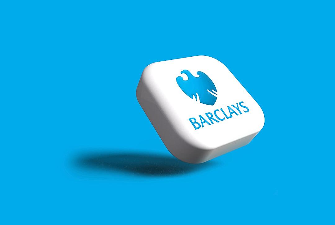 barclays bank app icon, white with blue text “usions” on it, floating in the air against a blue background, 3d render in the style of octane render, studio lighting, high resolution photography