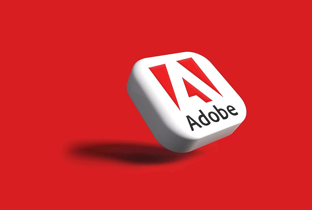 logo with the text “Adobe” in white on red background, vector graphics, 3d rendering, digital art style, adobestock photography, professional logo design