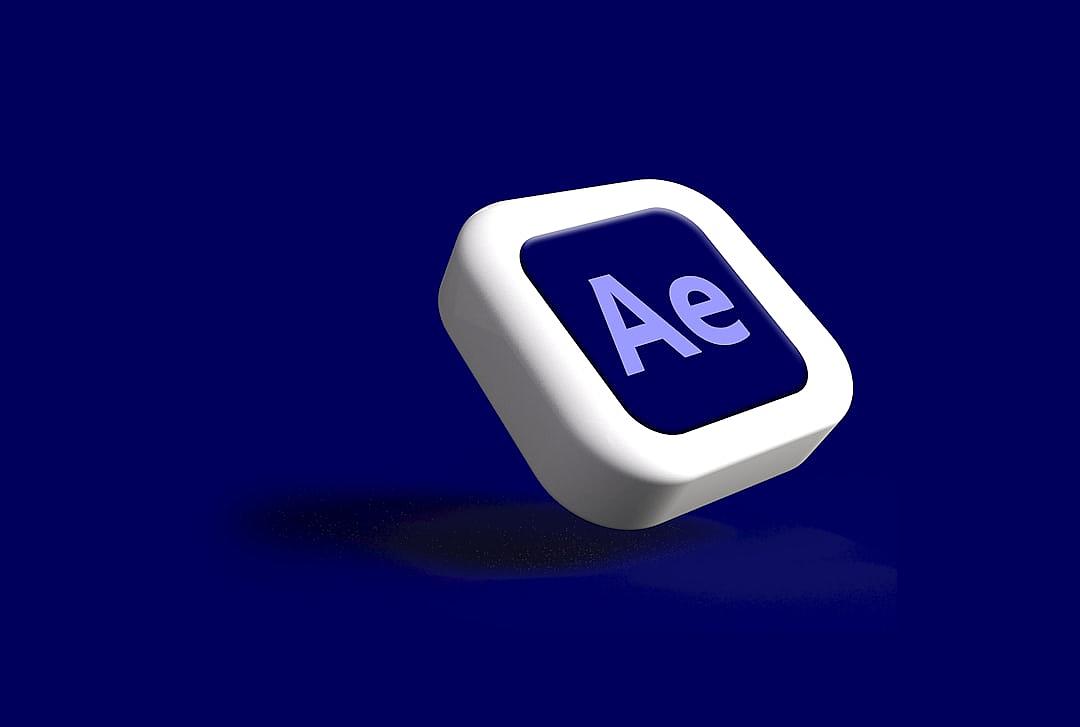 create an icon of the ” after effects” logo on dark blue background, 3d rendering, white and purple colours, high resolution