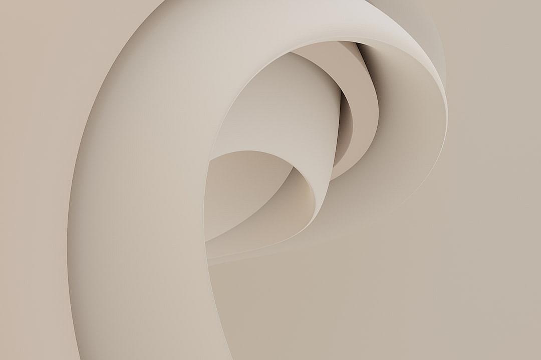 abstract minimalistic background, 3d render, beige color, high resolution, highly detailed, beige gradient background, white spiral in the middle, monochromatic, subtle tonal range, neutral tones, light and shadow play, simple, elegant, smooth curves,