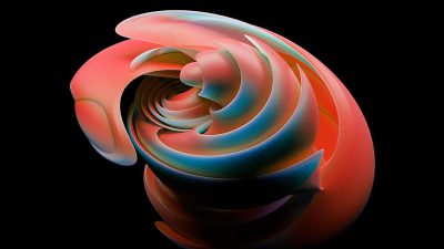 A spiral with rounded edges, three-dimensional and colorful, with a black background. The spiral is made of plastic material, with smooth curves and soft lighting effects. It presents an abstract shape that combines the colors red, blue, green, pink, orange, yellow, purple and other color tones. This artwork conveys high-end feeling through its unique design and vibrant colors. The image has been digitally rendered using C4D software to showcase its visual effect in a high-definition format in the style of digital art.